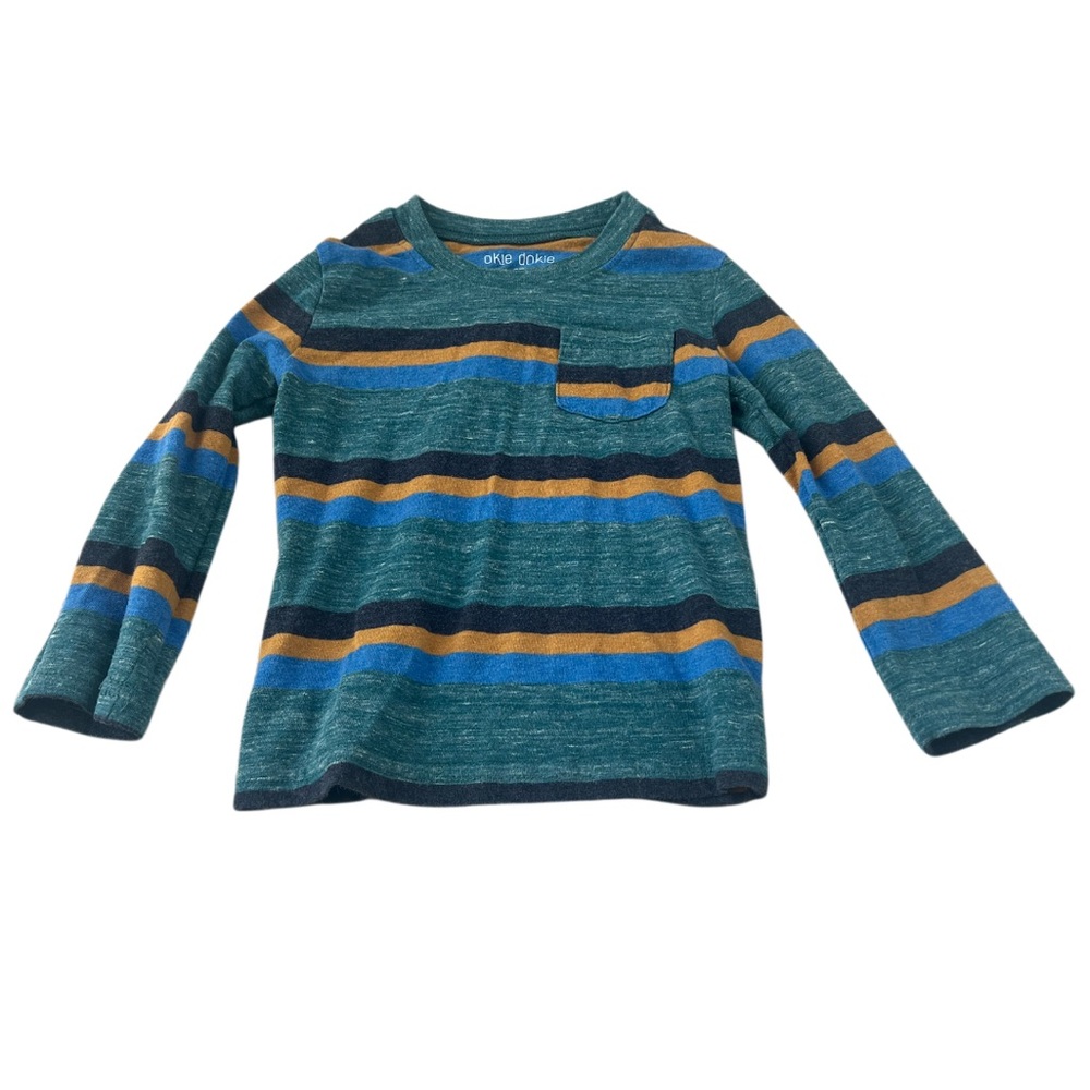 Okie Dokie Boys Green and Blue Long Sleeve Tee 2T